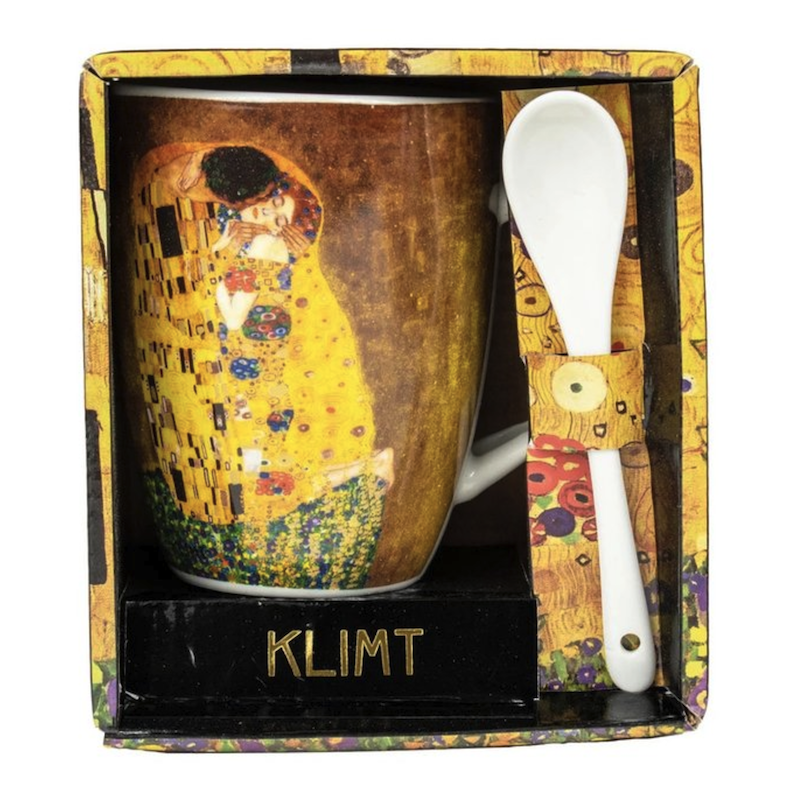 TAZA CON CUCHARA EN CAJA KLIMT EL BESO