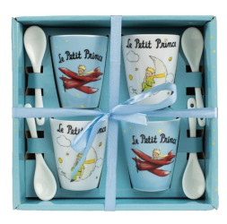 PACK 4 TAZAS + CUCHARA LE PETIT PRINCE AVION Y LUNA