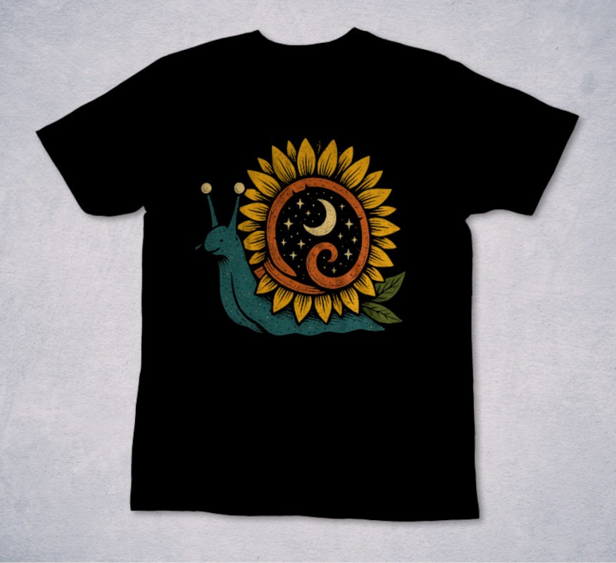 Camiseta caracol girasol - diseño místico y natural