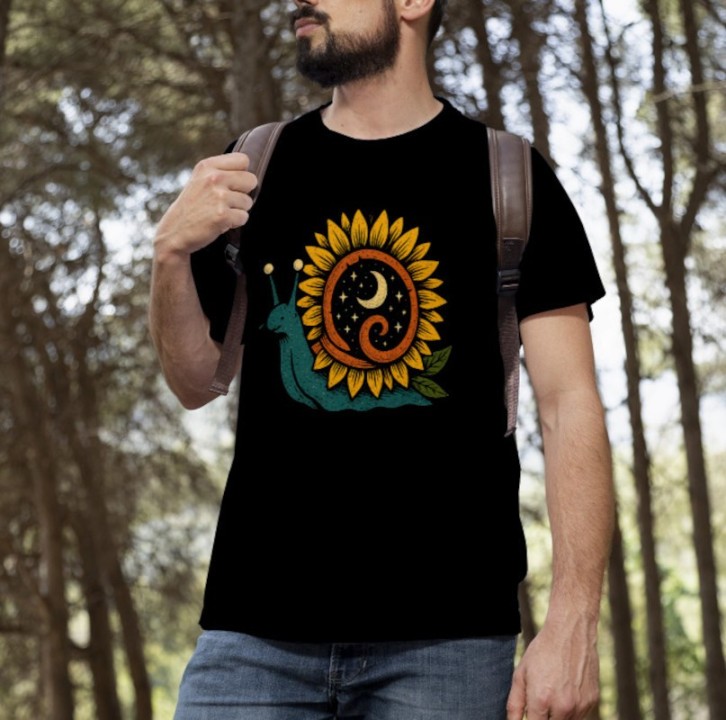 Camiseta caracol girasol - diseño místico y natural