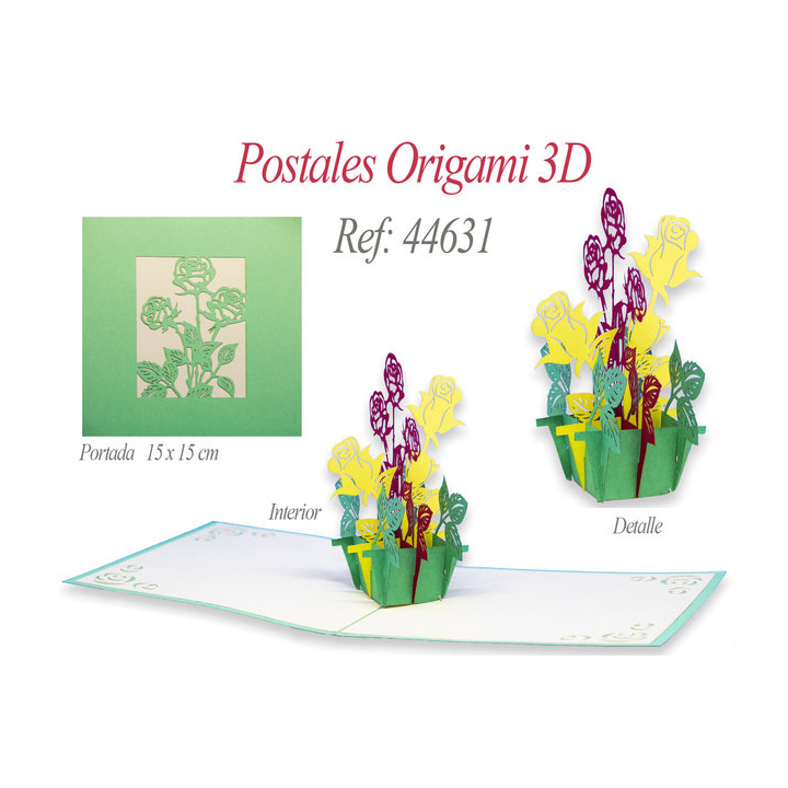 POSTAL 3D ORIGAMI RAMO DE ROSAS