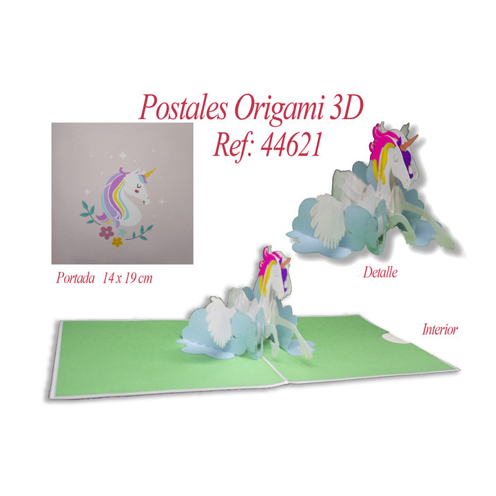 POSTAL 3D ORIGAMI UNICORNIO