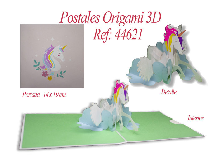 POSTAL 3D ORIGAMI UNICORNIO