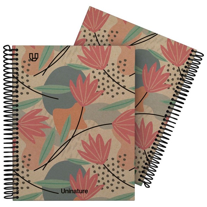 CUADERNO A5 FORRADO 90 HOJAS CUADRO 4MM UNINATURE FLORES