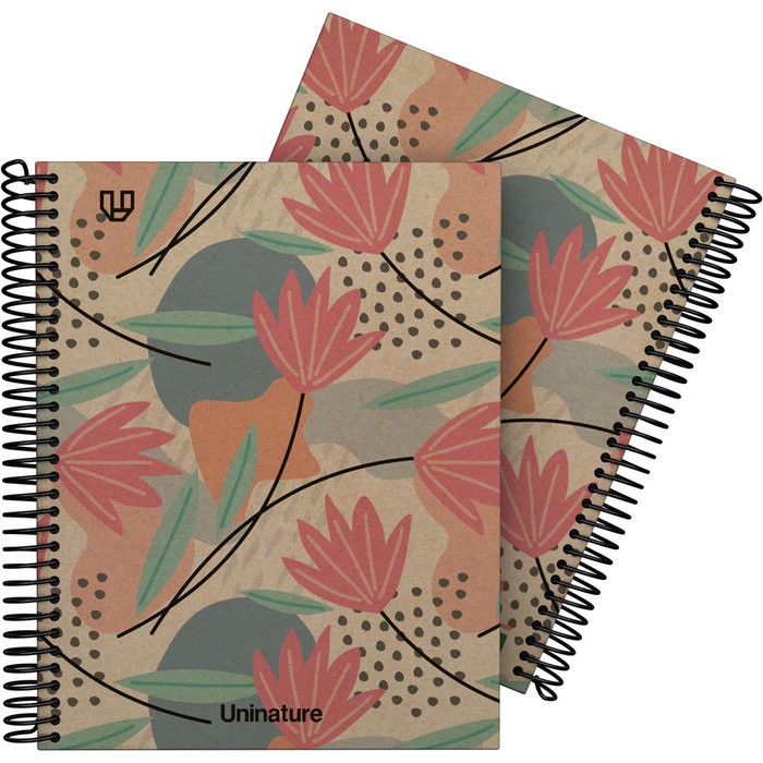 CUADERNO A5 FORRADO 90 HOJAS CUADRO 4MM UNINATURE FLORES
