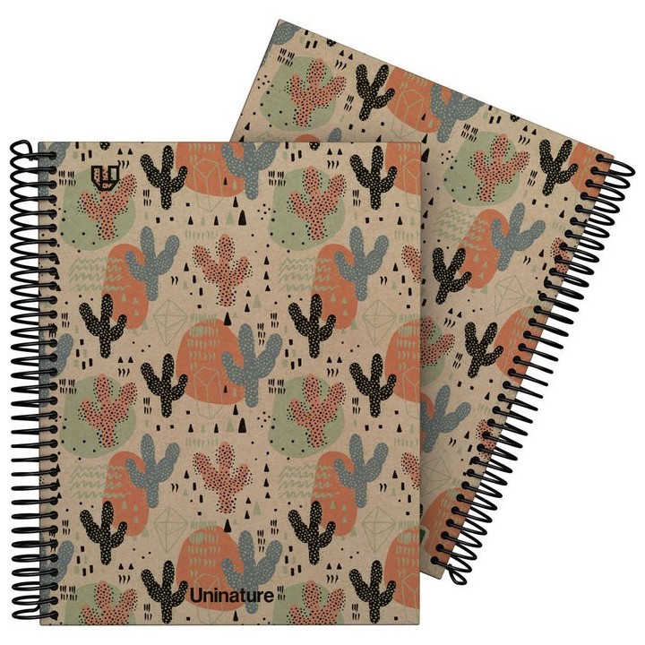 CUADERNO A5 FORRADO 90 HOJAS CUADRO 4MM UNINATURE CACTUS