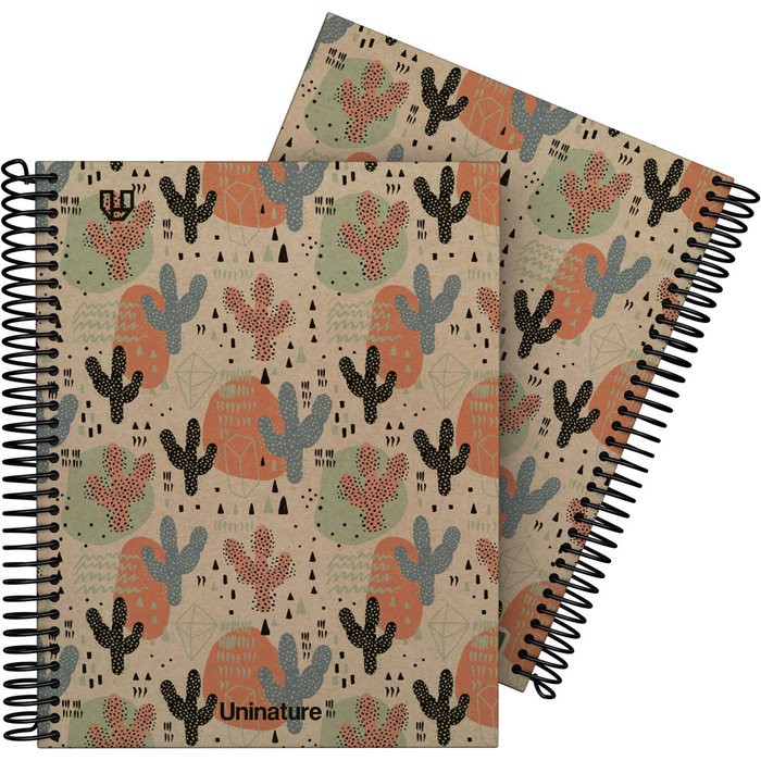 CUADERNO A5 FORRADO 90 HOJAS CUADRO 4MM UNINATURE CACTUS