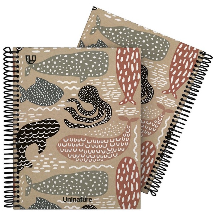 CUADERNO A5 FORRADO 90 HOJAS CUADRO 4MM UNINATURE BALLENAS