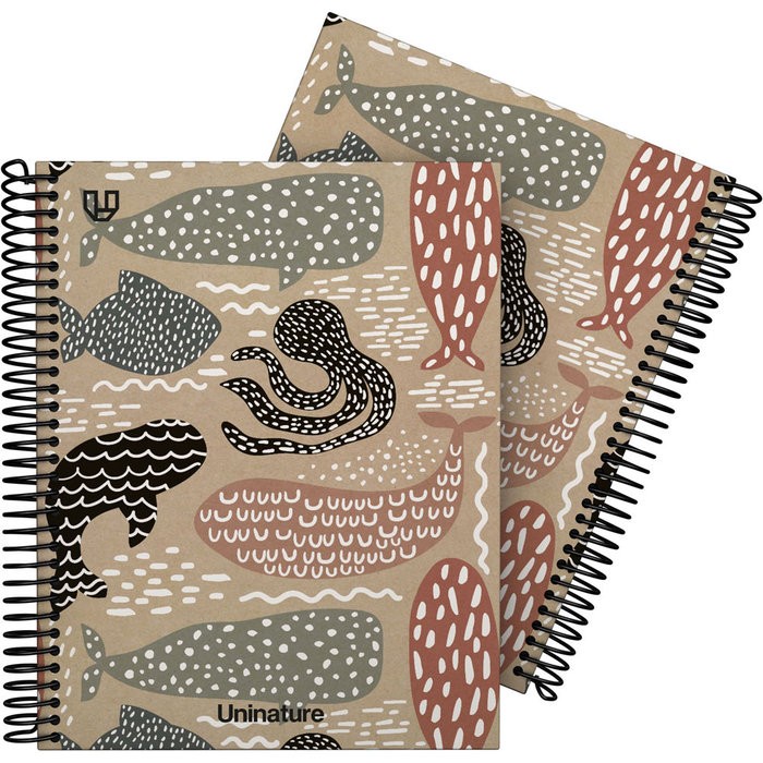 CUADERNO A5 FORRADO 90 HOJAS CUADRO 4MM UNINATURE BALLENAS