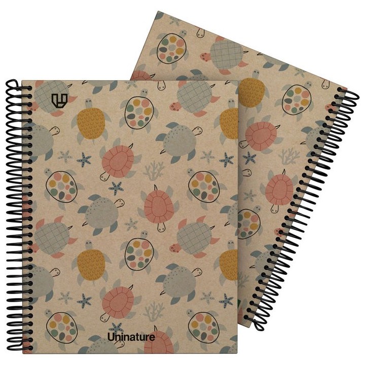 CUADERNO A5 FORRADO 90 HOJAS CUADRO 4MM UNINATURE TORTUGAS