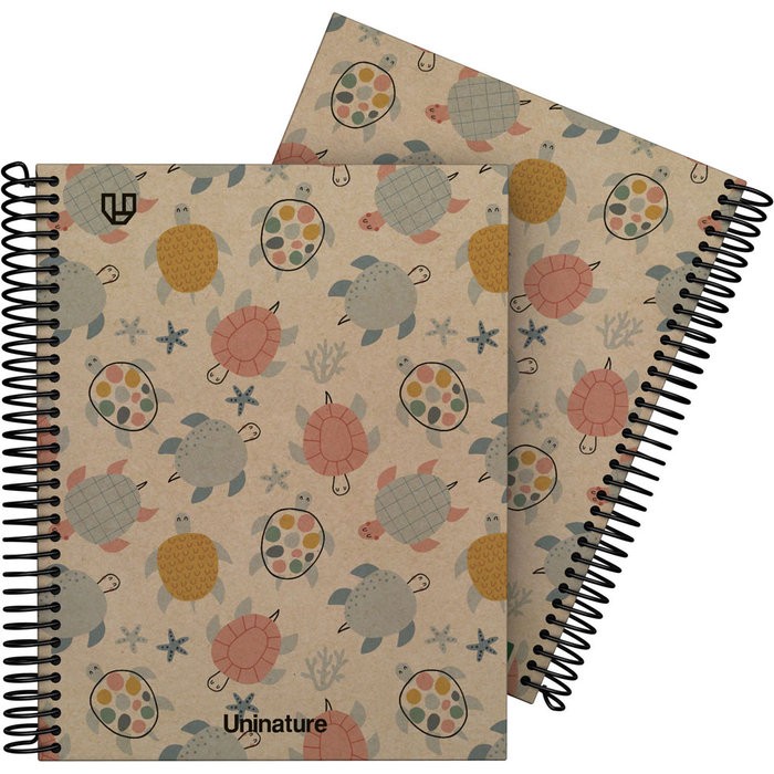 CUADERNO A5 FORRADO 90 HOJAS CUADRO 4MM UNINATURE TORTUGAS
